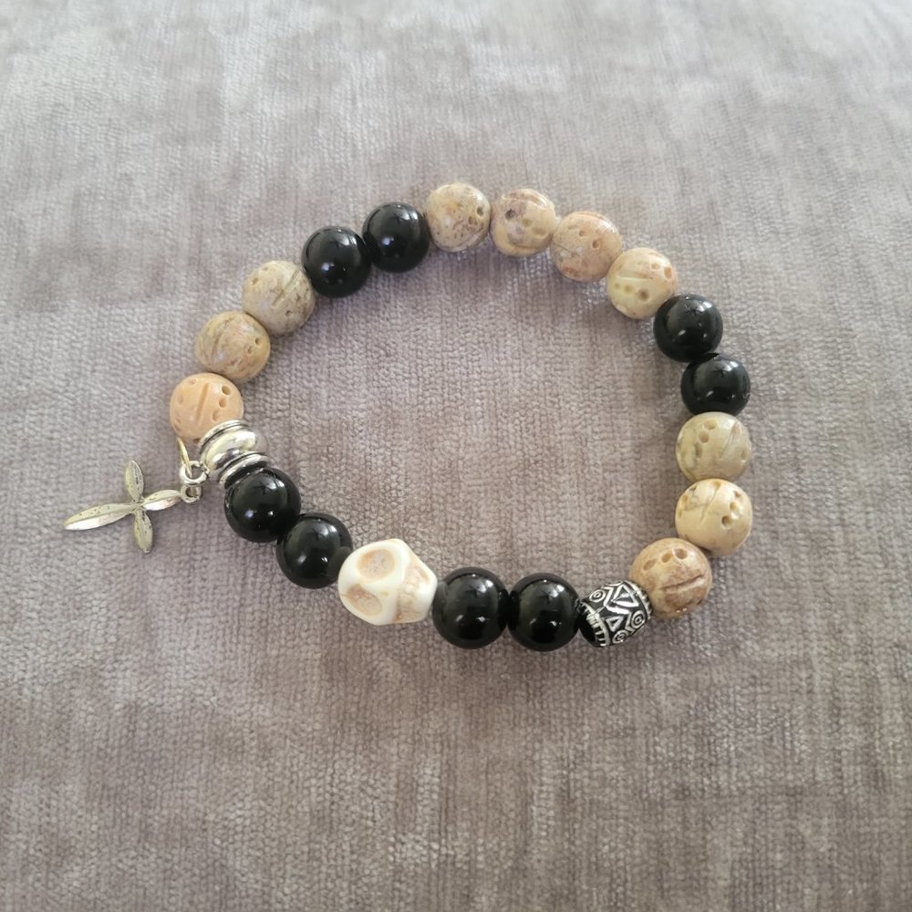 Unisex Stretch Gemstone Bracelet; Halloween Beaded Jewelry; Men Gift